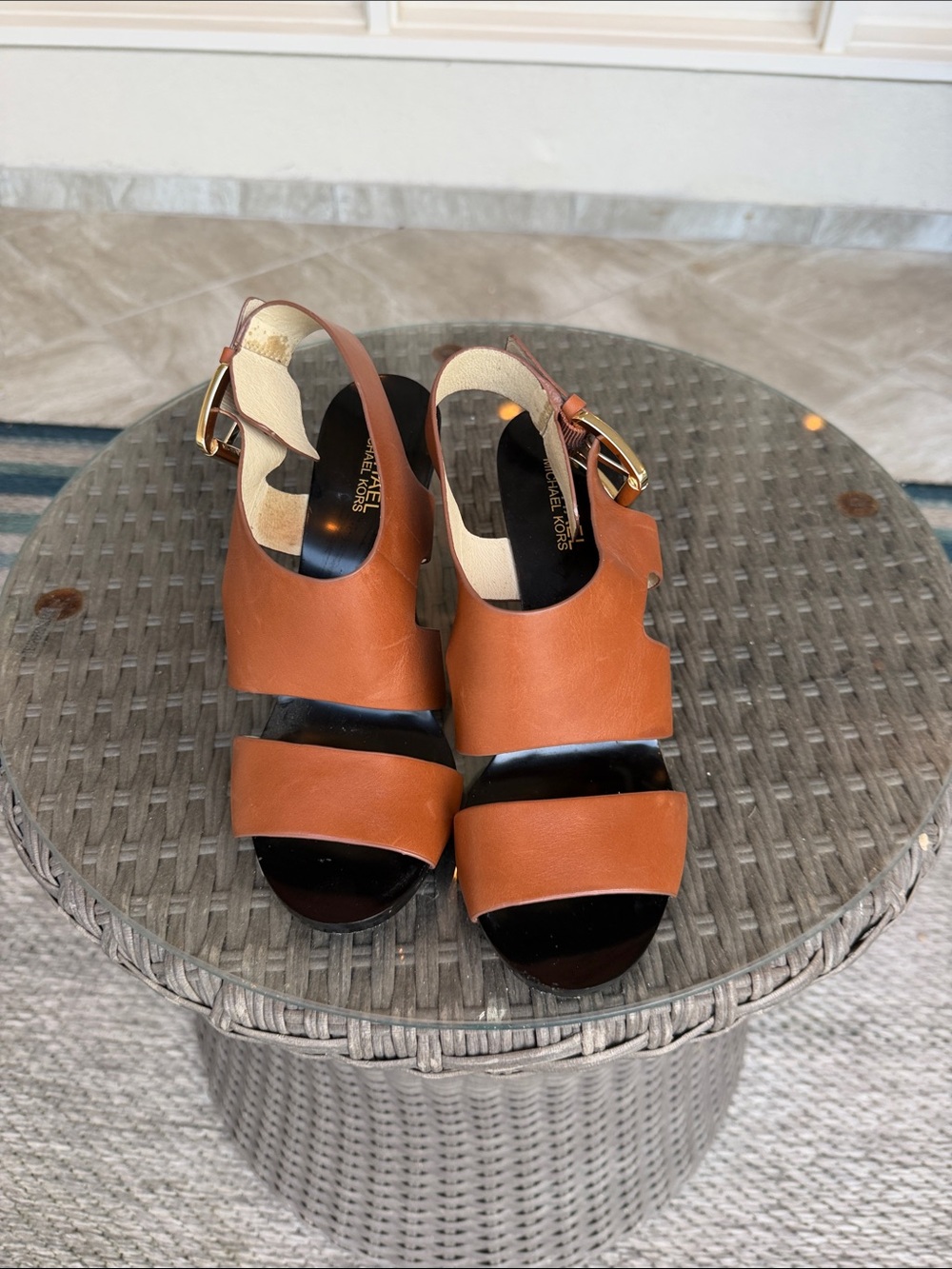 Michael Kors Cognac Leather Strappy Slingback Heels